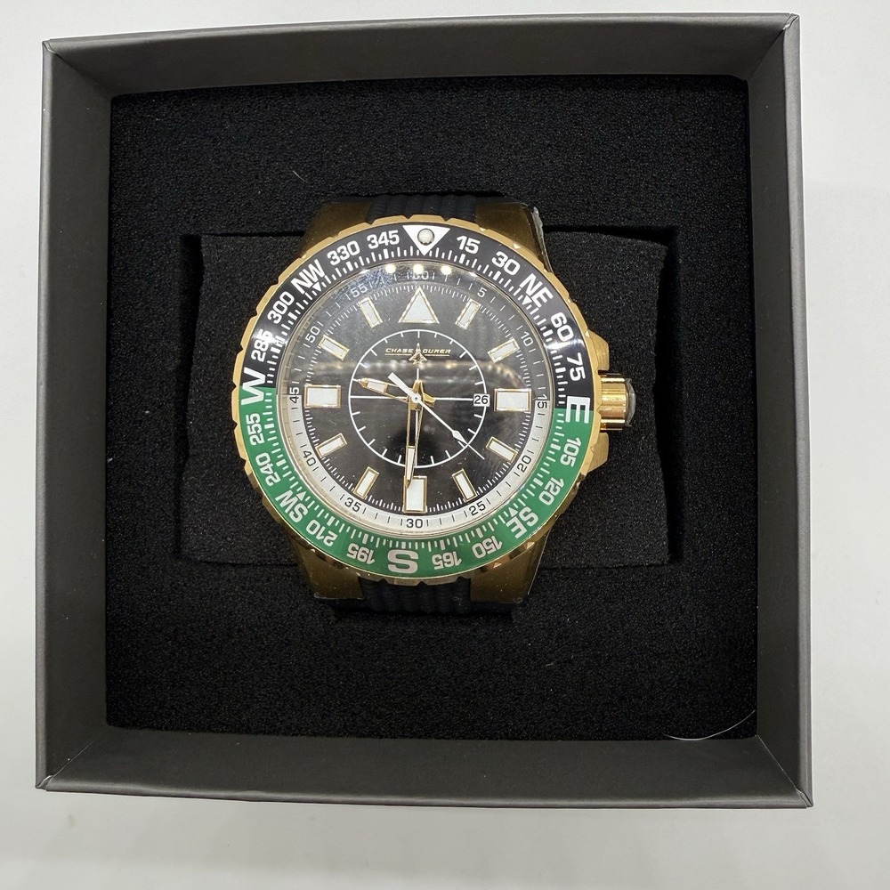 Chase Durer By Invicta Black Dial Rubber Strap Gold Watch Men's - CDW-0105